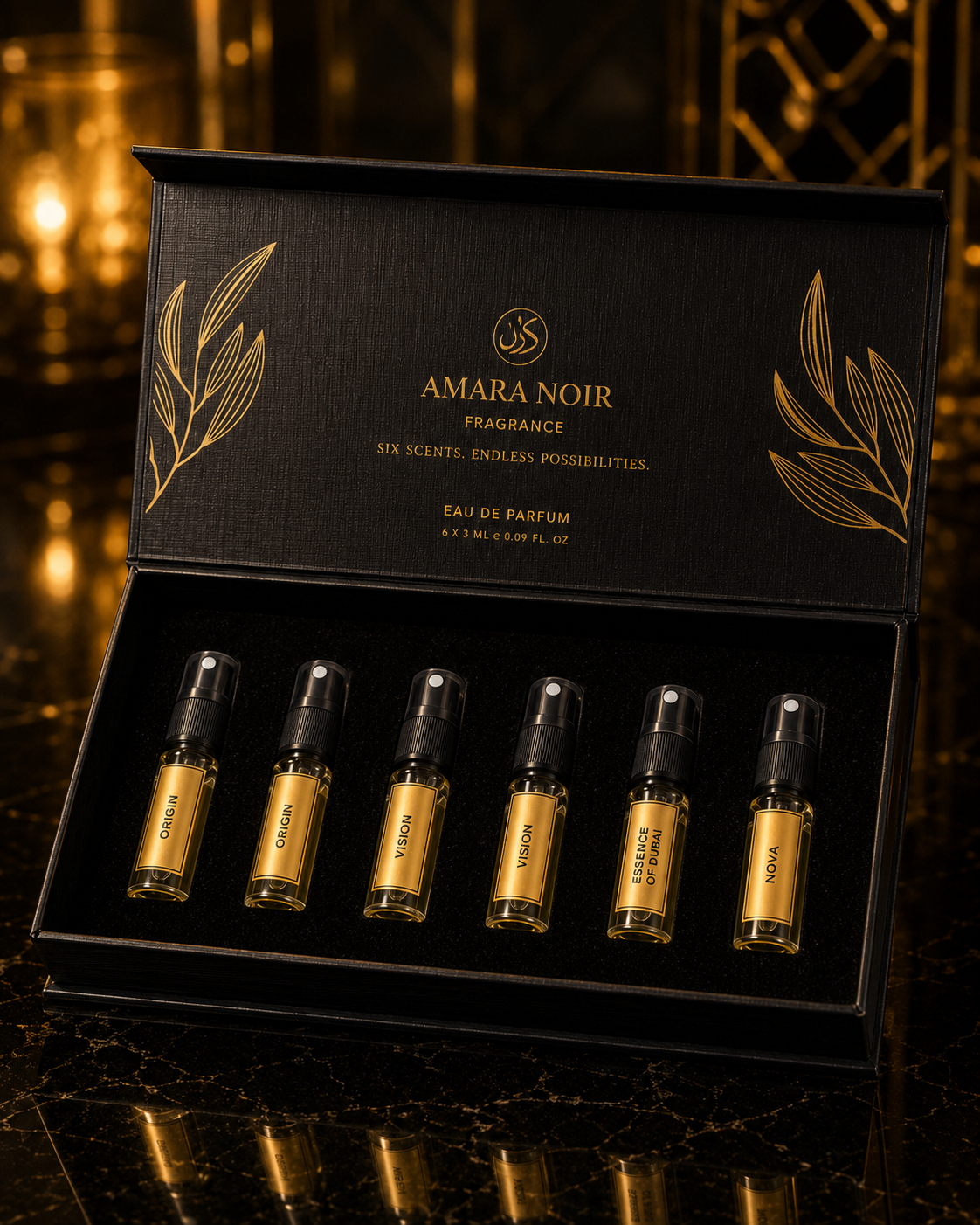 Amara Noir Male Discovery Set | Six Luxury Fragrance Parfums