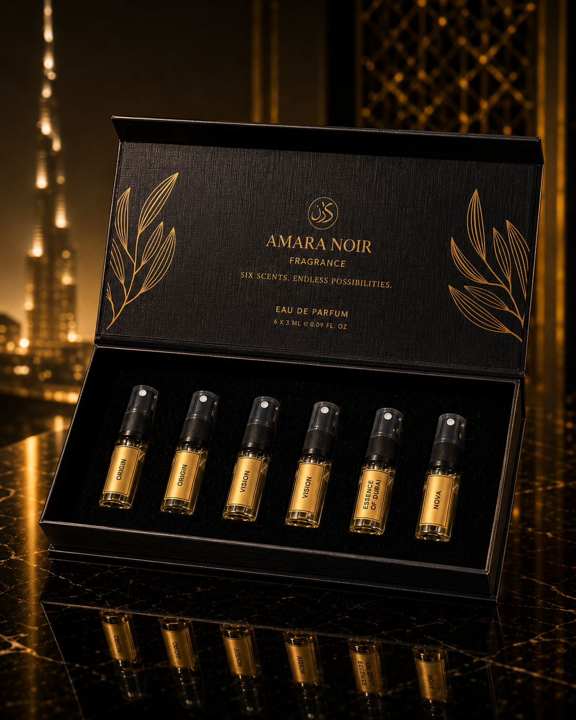 Amara Noir Male Discovery Set | Six Luxury Fragrance Parfums