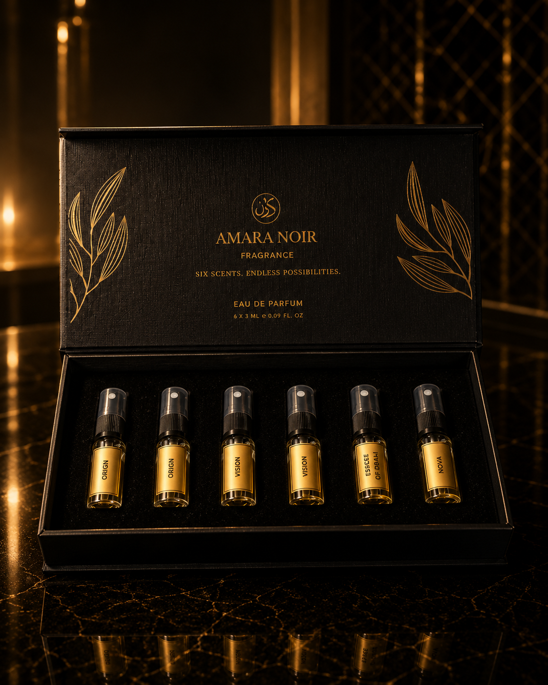 Amara Noir Male Discovery Set | Six Luxury Fragrance Parfums